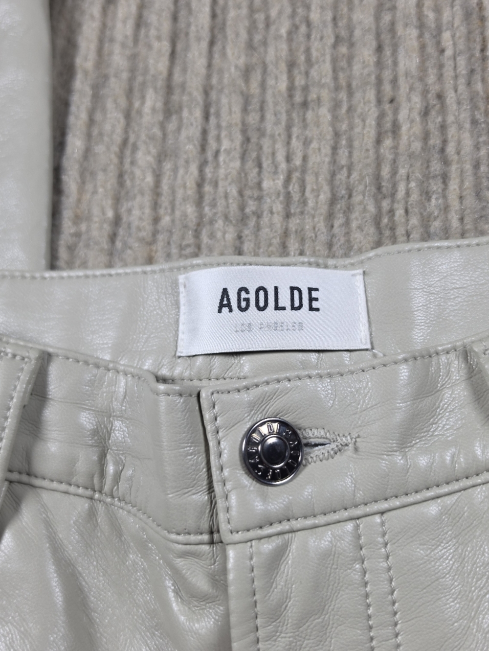 AGOLDE Women's Beige Recycled Leather Minka Cargo Lined Pants Soft 24x32 - Picture 3 of 11